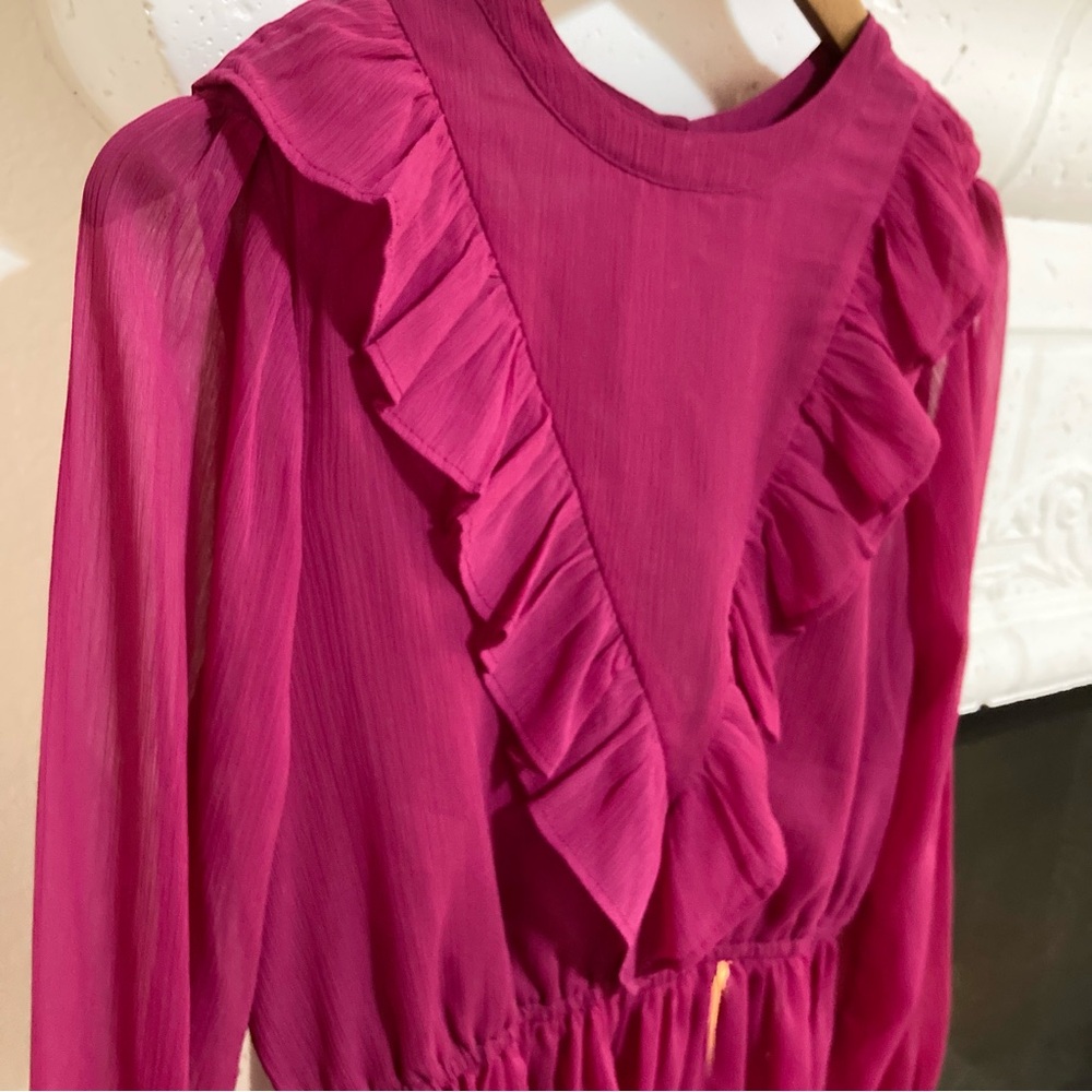 Fuchsia Pink Ruffle Top Blouse Size S - M Small Medium - Picture 2 of 11